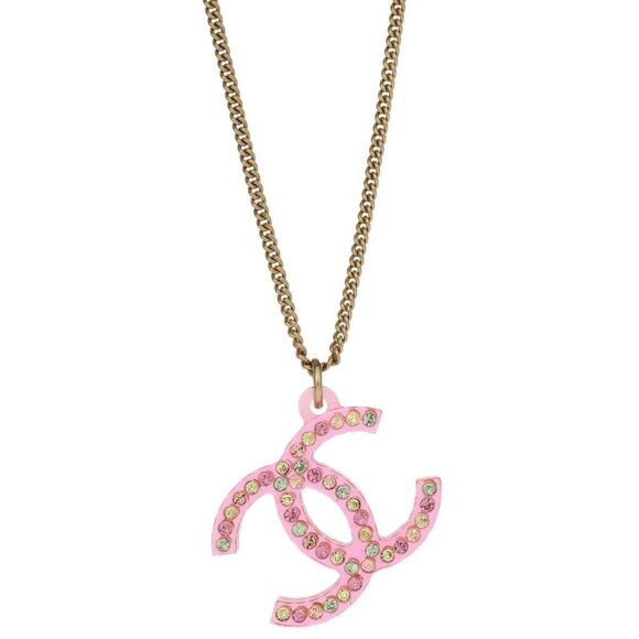 Chanel CC Chain Pendant Necklace Rhinestone Gold 04A 195606 - Picture 1 of 4